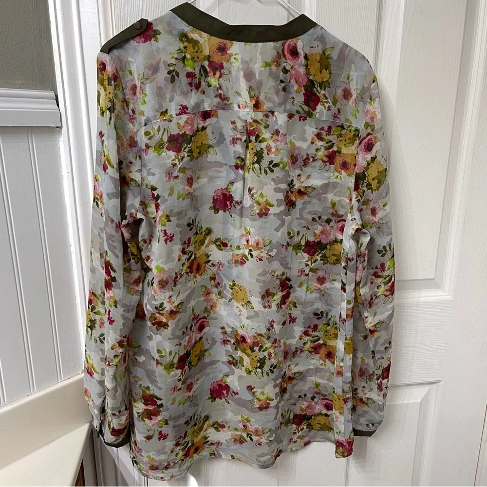 Hannah Floral Sheer Blouse with Olive Accents - Picture 3 of 8